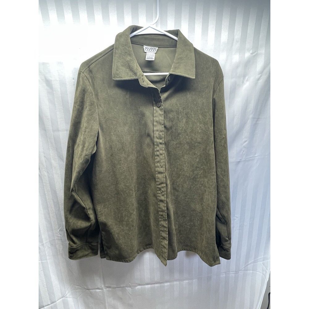 Allison Taylor Stretch Green Button Blouse‎ Shirt Long Sleeves